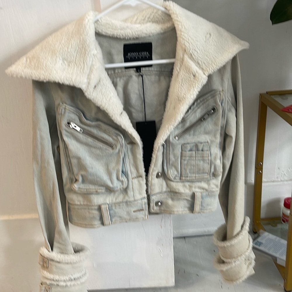 Jonny Cota shearling denim motorcycle jacket NWT